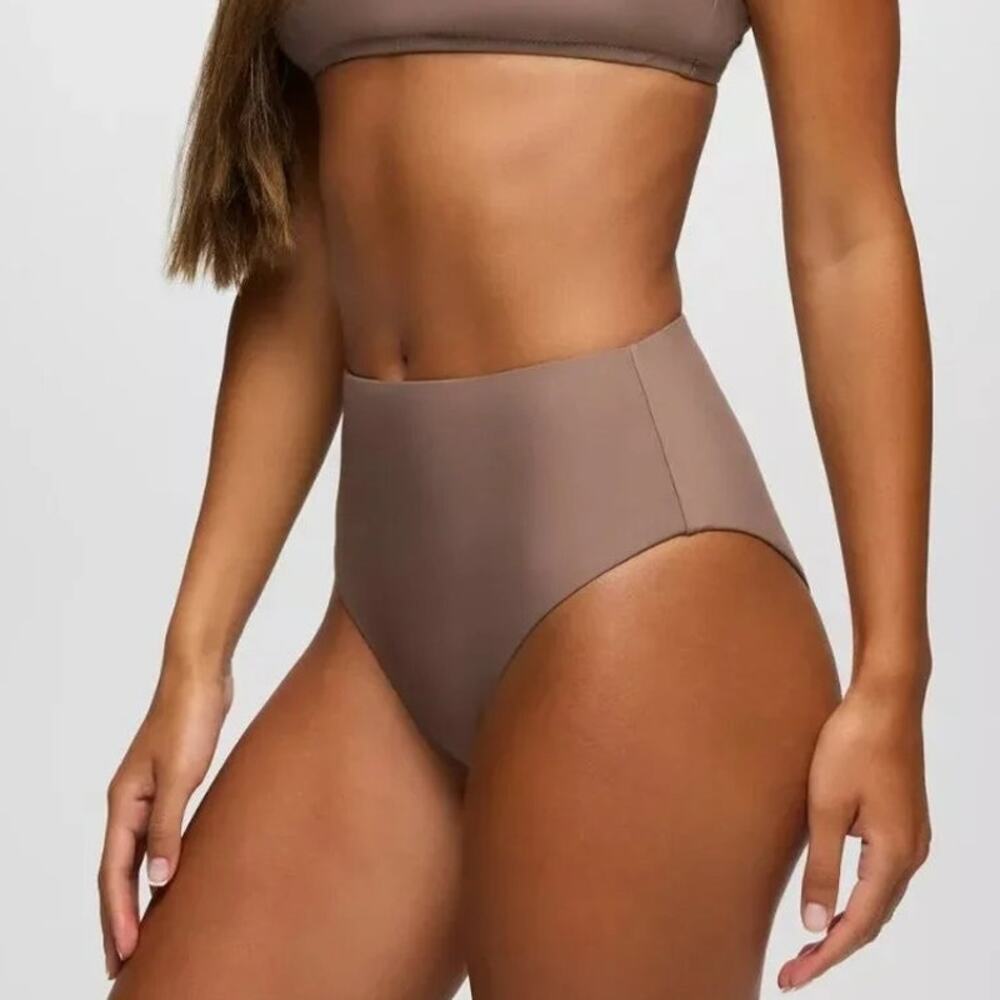 Prana Lahari High Rise Swim Bottom Women's Small Carob Cheeky Bikini Brief